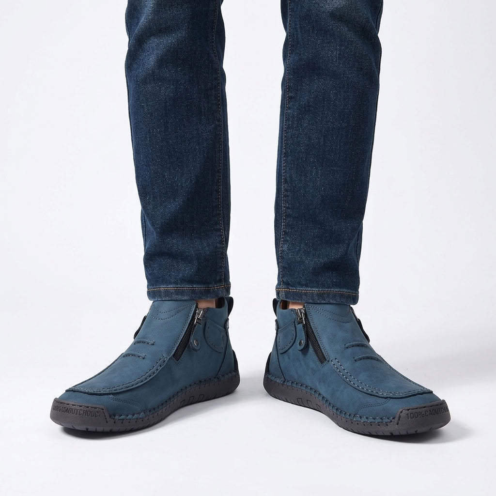 Leather Zip-Up Casual Boots For Men