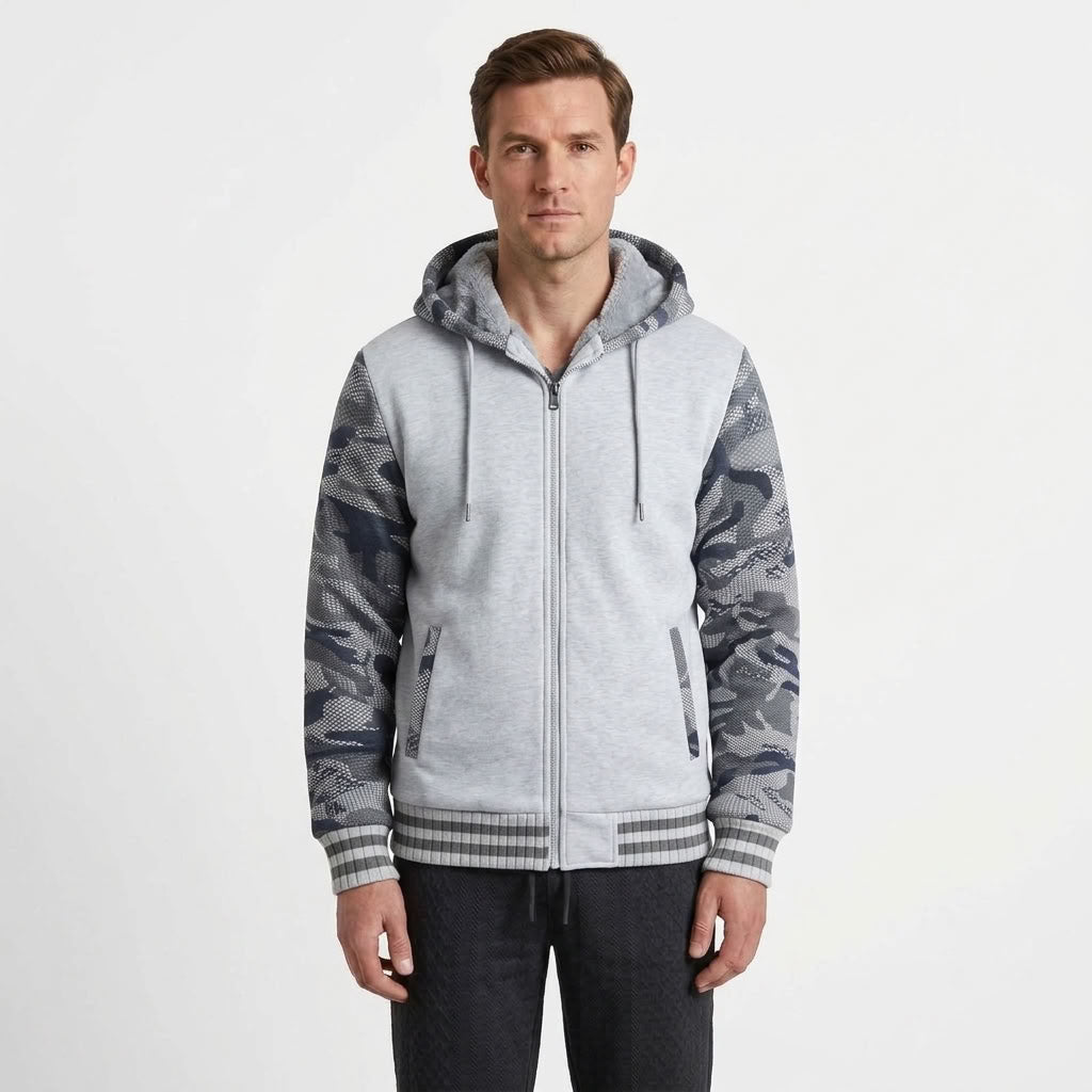 Fleece Lined Camouflage Cardigan Jacket For Men