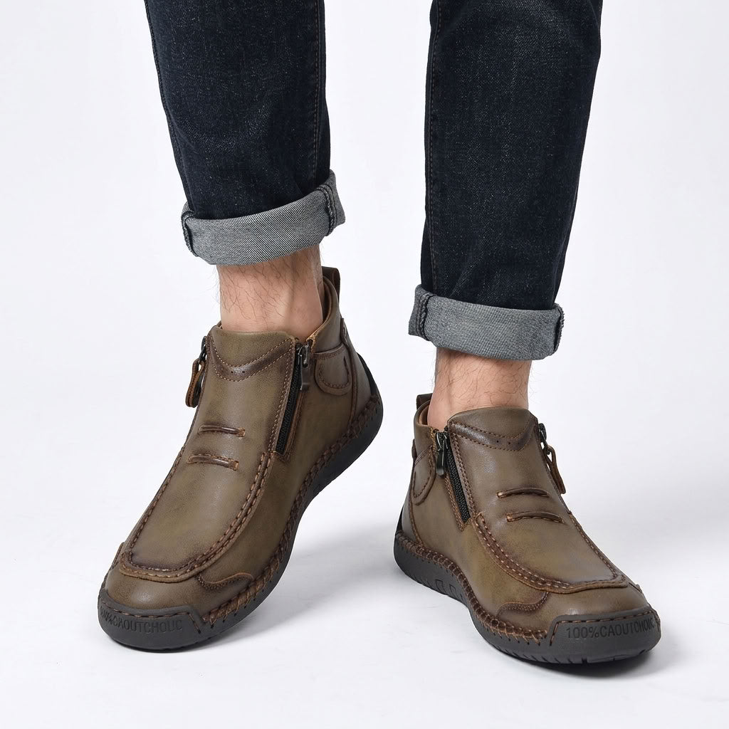 Leather Zip-Up Casual Boots For Men