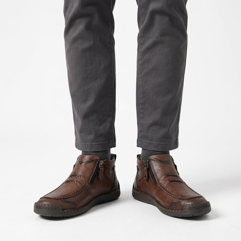 Leather Zip-Up Casual Boots For Men