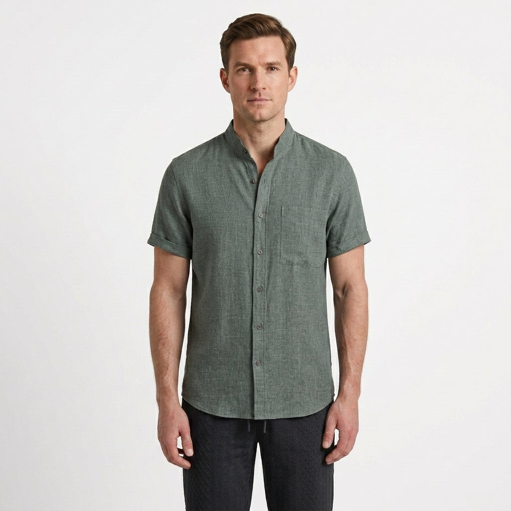 Minimalist Mandarin Collar Summer Shirt For Men