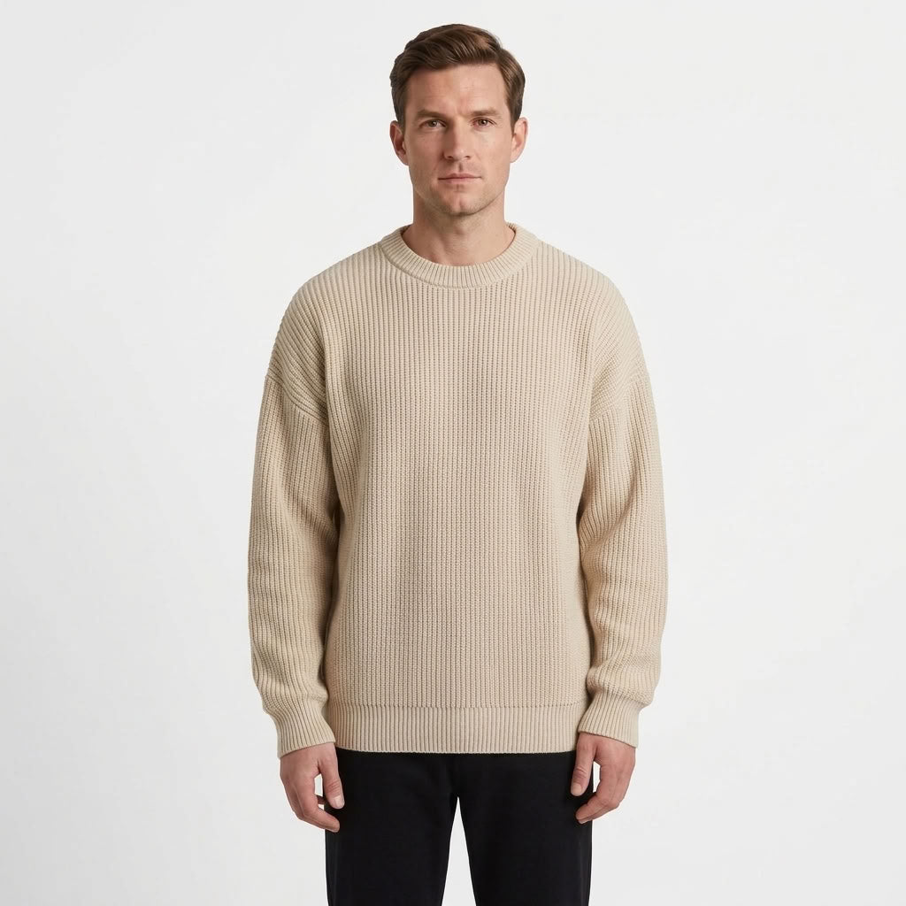 Heavyweight Ribbed Round Neck Sweater For Men