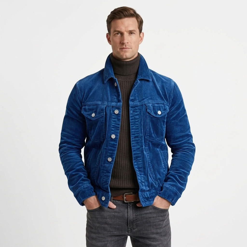 Rugged Button-Up Denim Jacket For Men