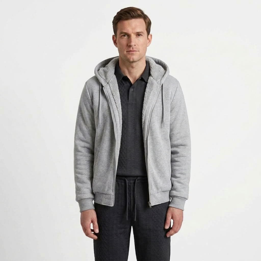 Fleece-Lined Hooded Baseball Jacket For Men