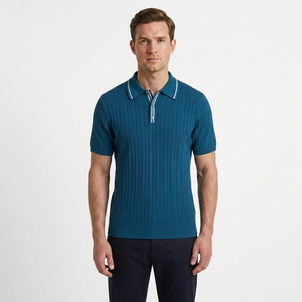 Herringbone Contrast Detail Polo Shirt For Men