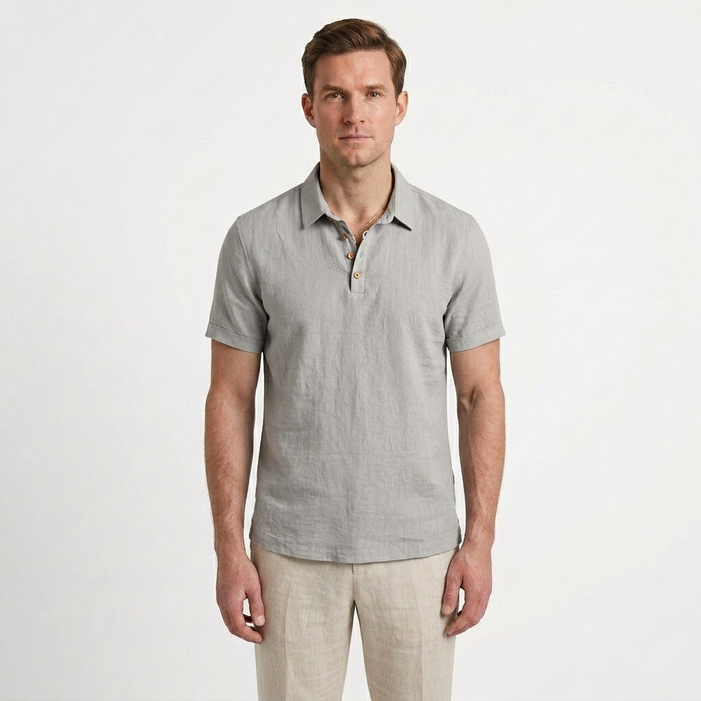 Relaxed Linen Polo Shirt For Men