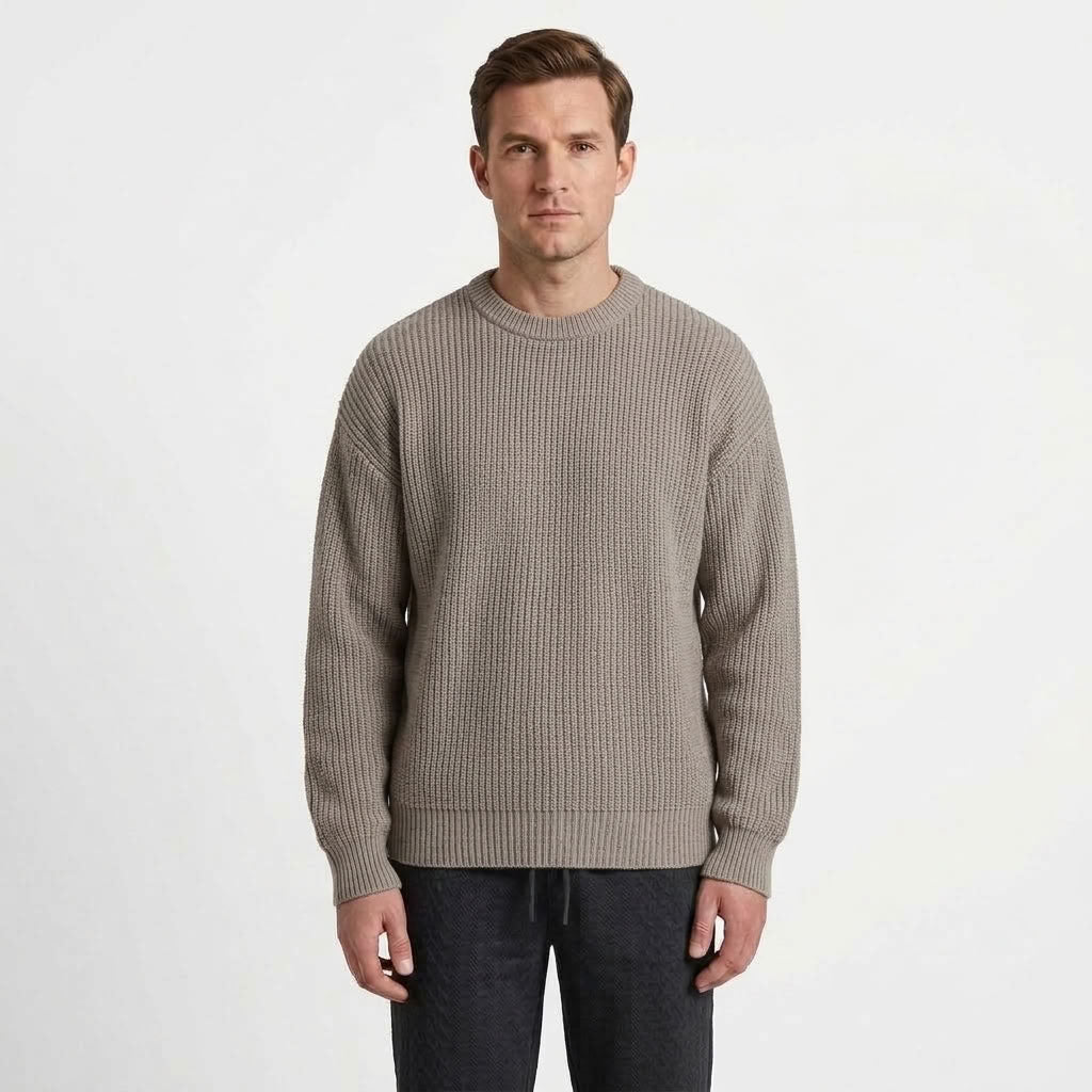 Heavyweight Ribbed Round Neck Sweater For Men