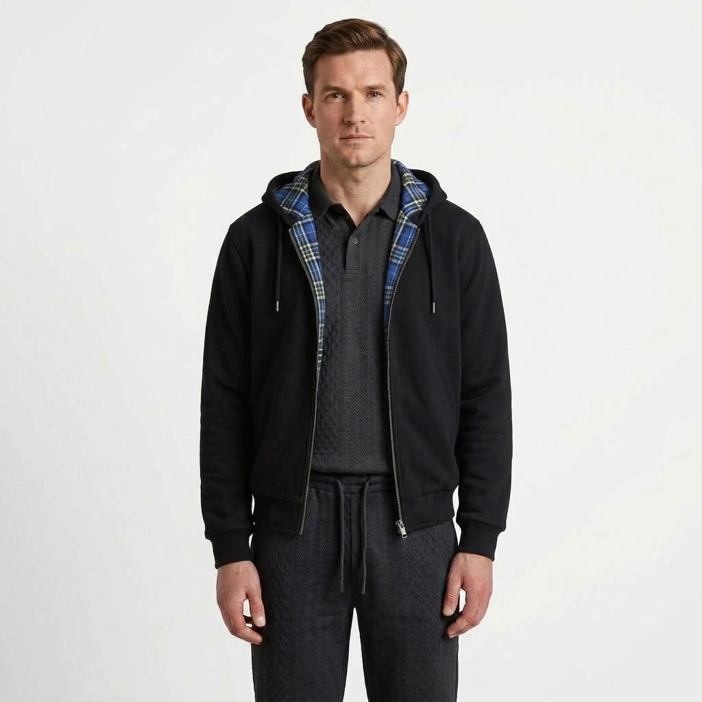 Reversible Plaid Zip Hoodie For Men