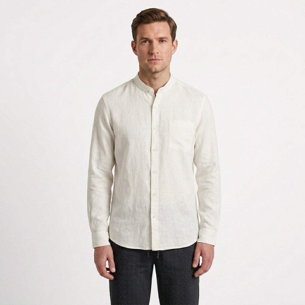 Relaxed Mandarin Collar Everyday Shirt For Men
