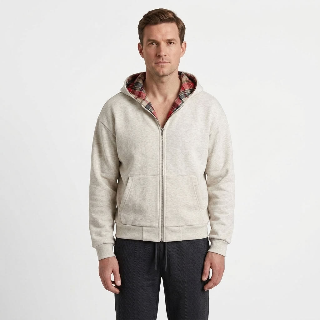 Reversible Plaid Zip Hoodie For Men