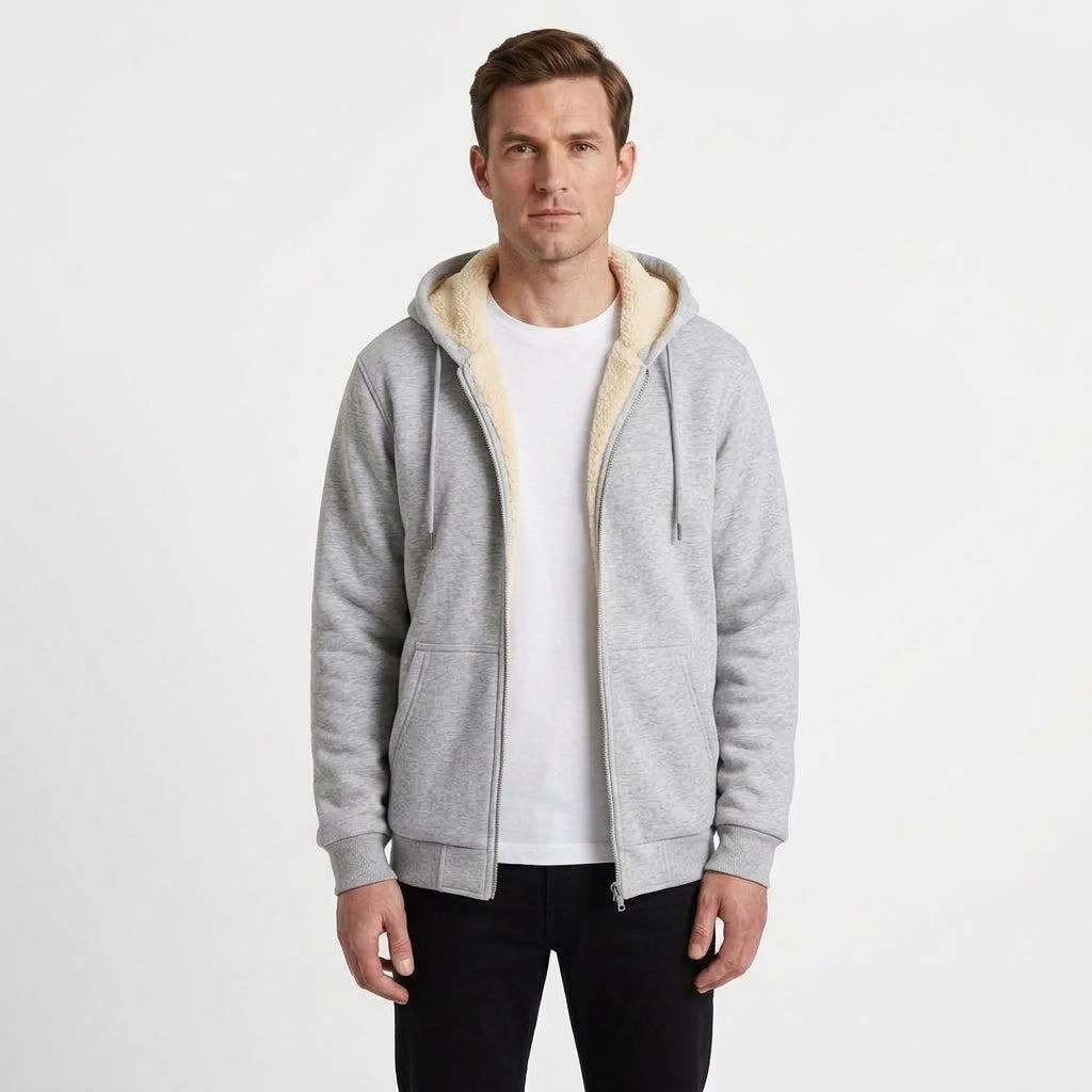 Loose Fleece-Lined Zip Hoodie For Men