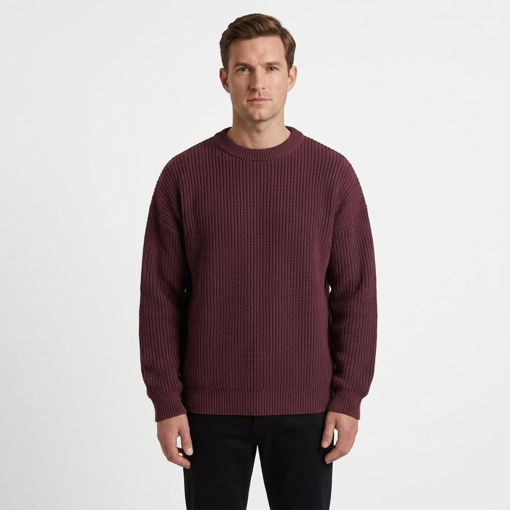 Heavyweight Ribbed Round Neck Sweater For Men