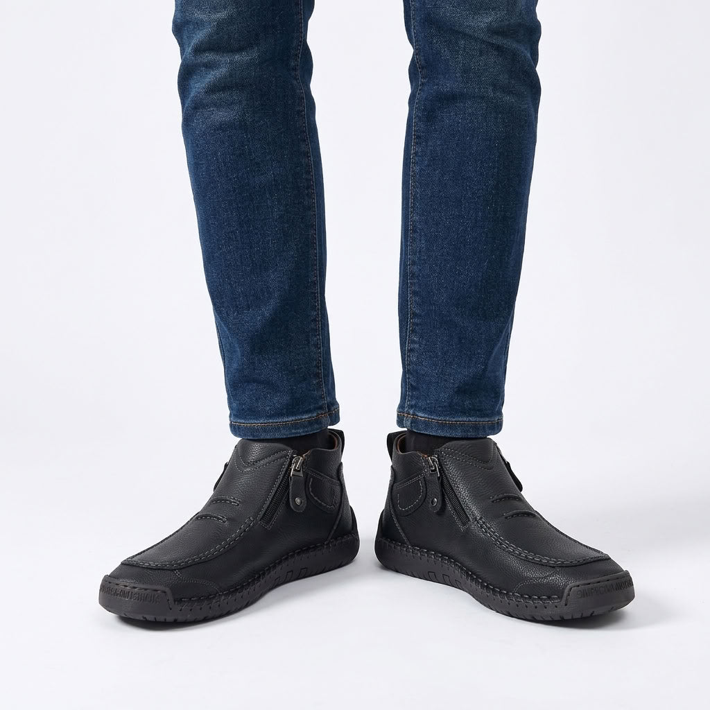 Leather Zip-Up Casual Boots For Men