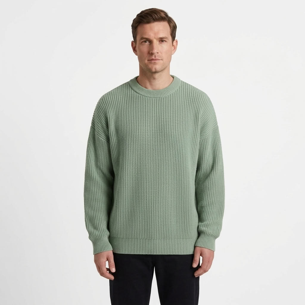 Heavyweight Ribbed Round Neck Sweater For Men