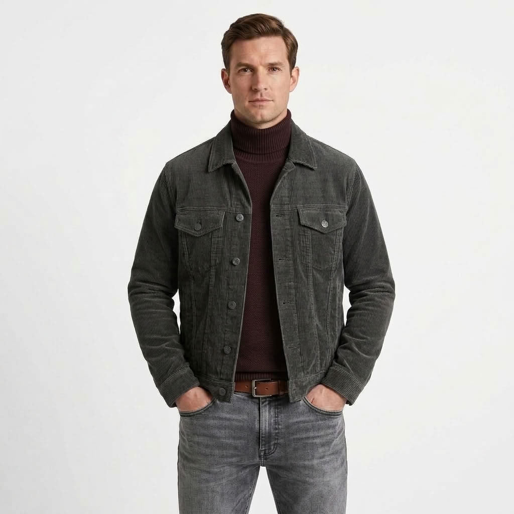 Rugged Button-Up Denim Jacket For Men