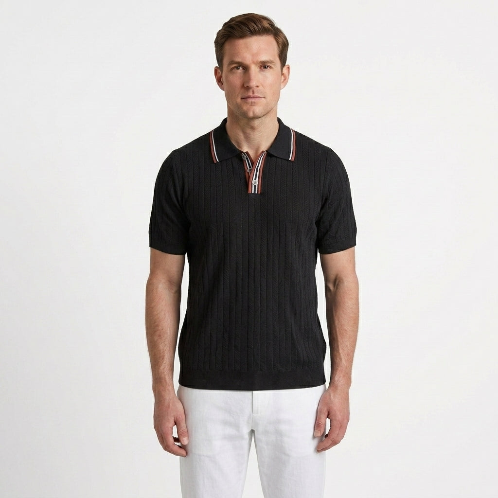 Herringbone Contrast Detail Polo Shirt For Men