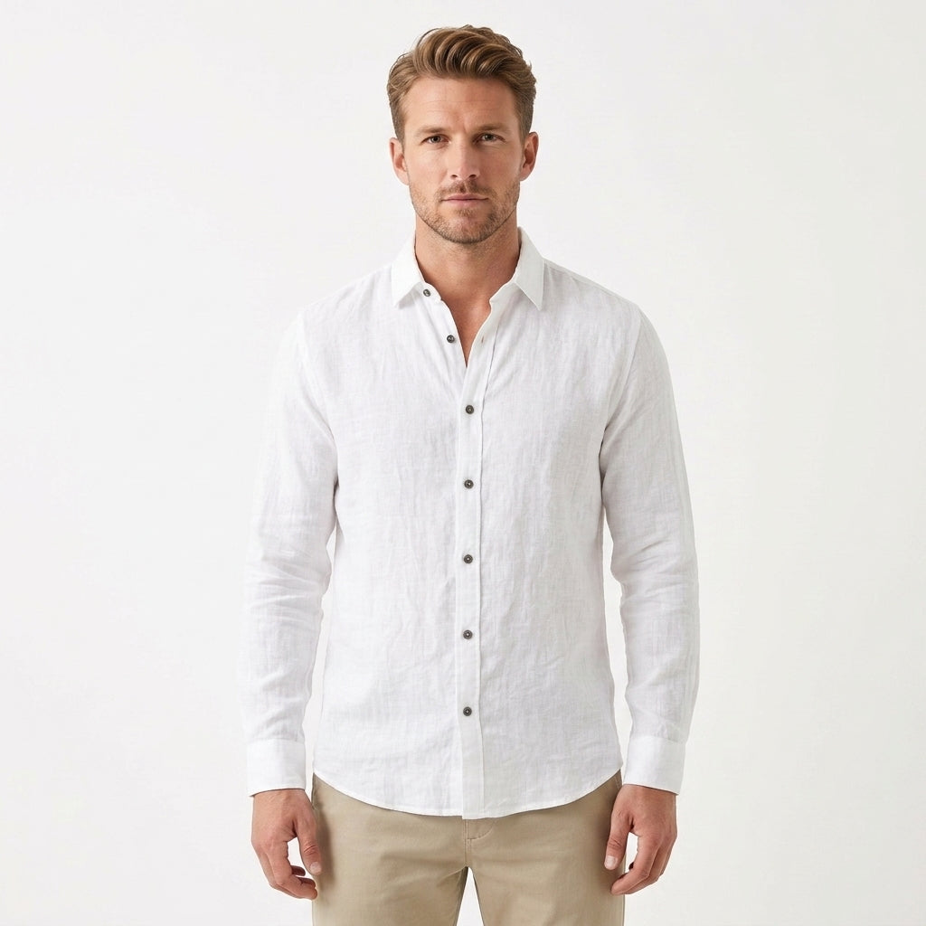 Elegant Linen Button-Up Shirt For Men