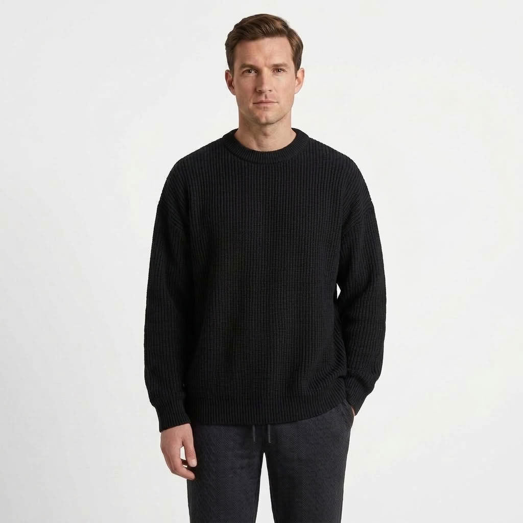 Heavyweight Ribbed Round Neck Sweater For Men