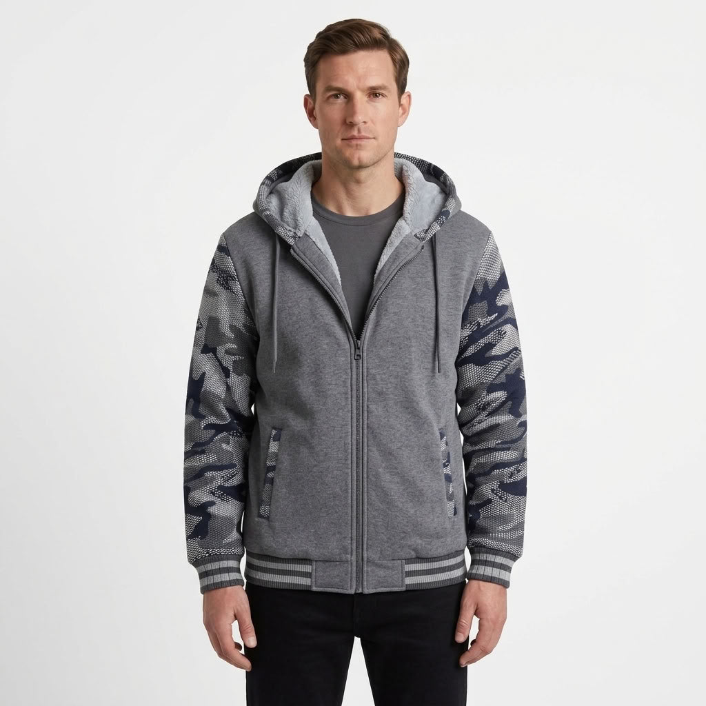 Fleece Lined Camouflage Cardigan Jacket For Men