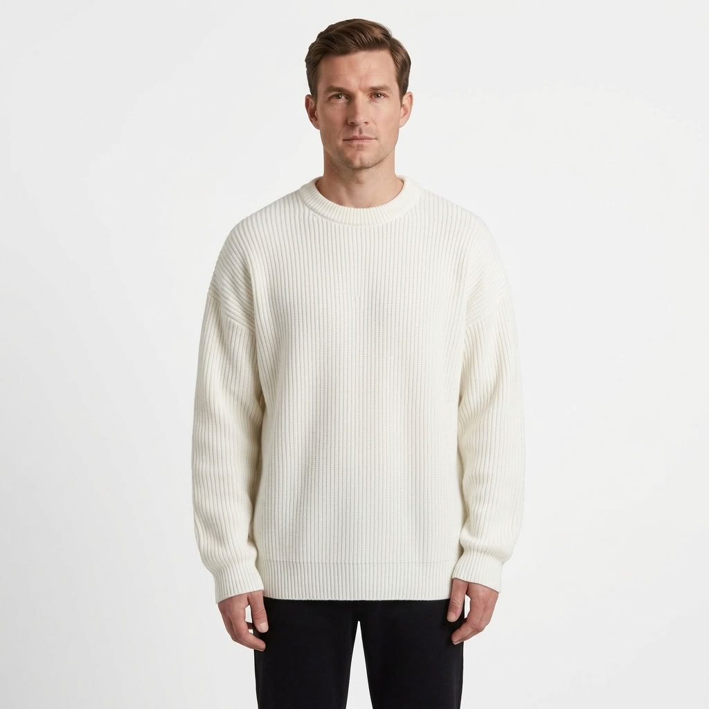 Heavyweight Ribbed Round Neck Sweater For Men