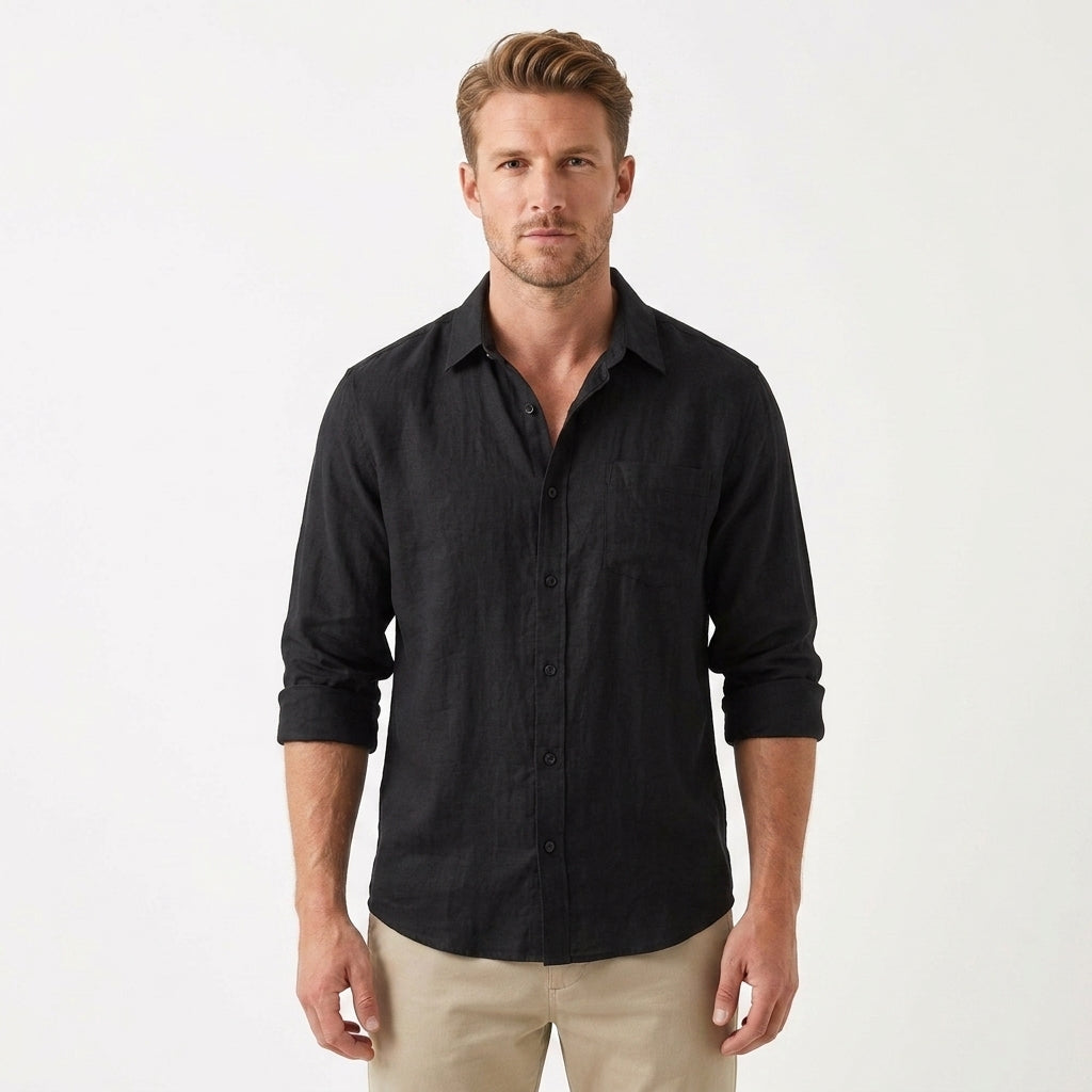 Elegant Linen Button-Up Shirt For Men