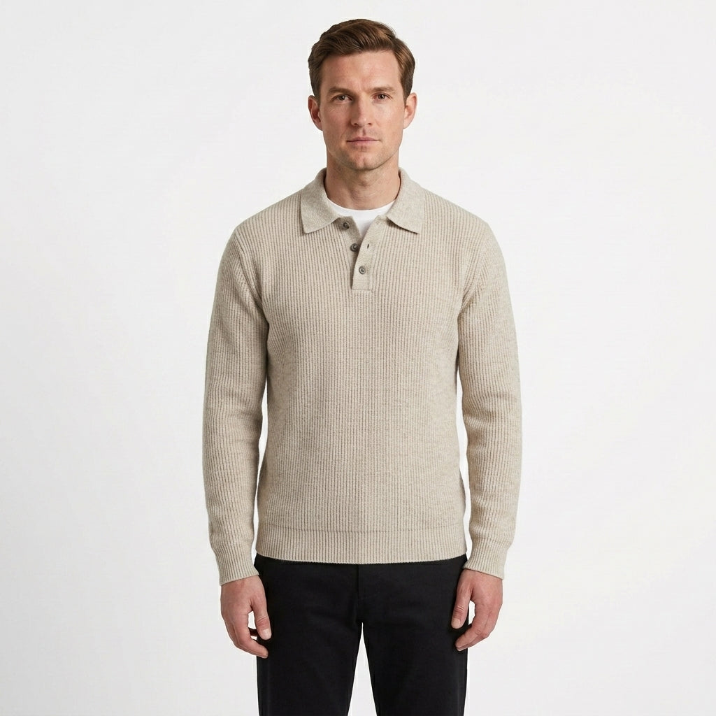Refined Textured Polo Sweater For Men