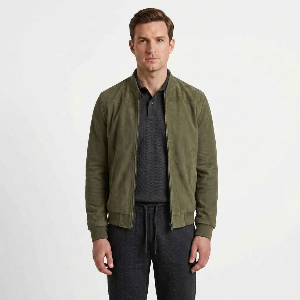 Ribbed Trim Bomber Jacket For Men
