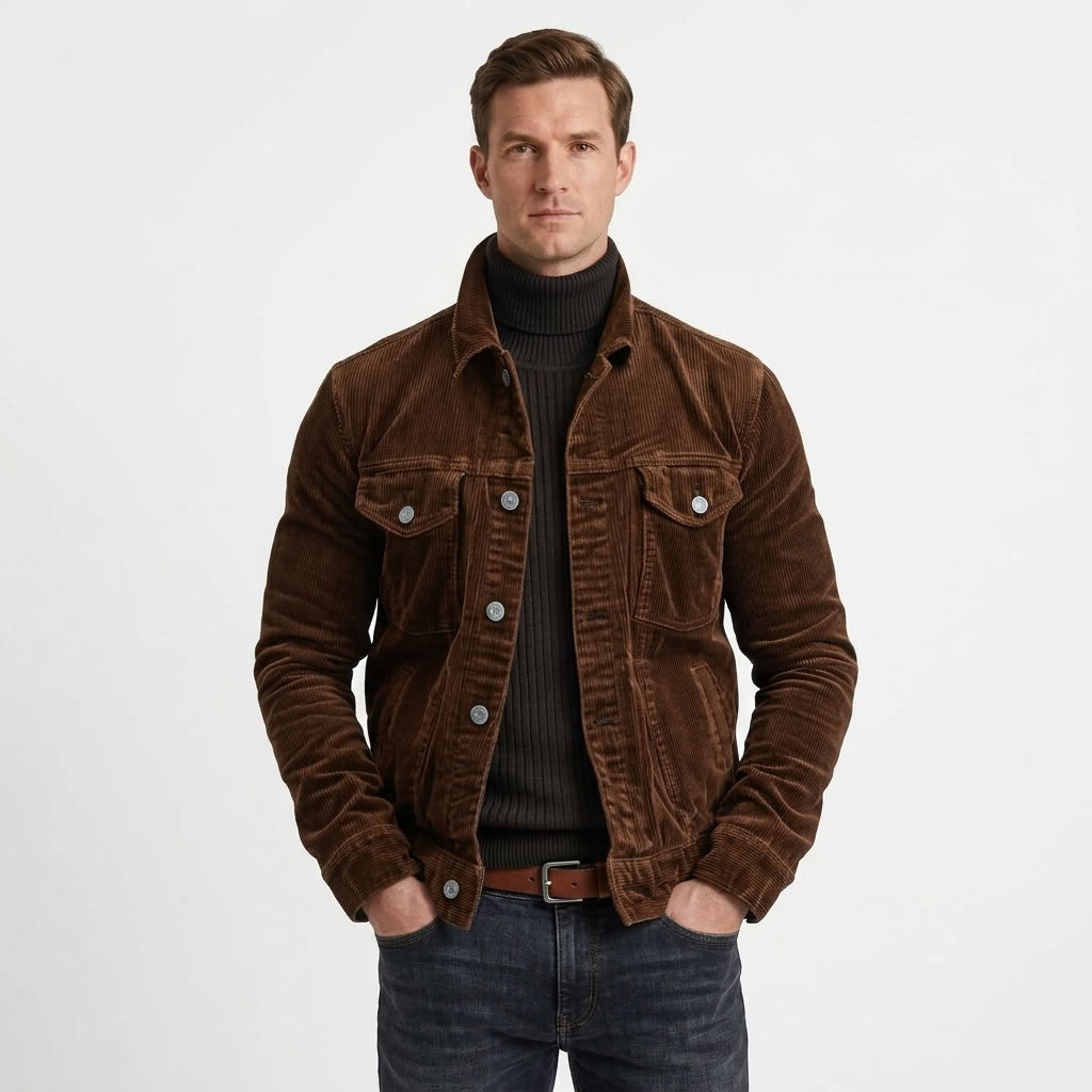 Rugged Button-Up Denim Jacket For Men