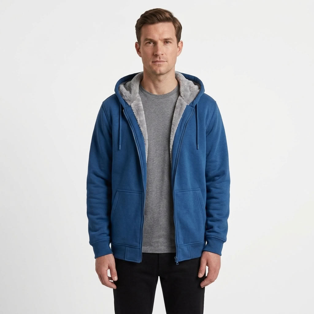 Fleece-Lined Hooded Baseball Jacket For Men