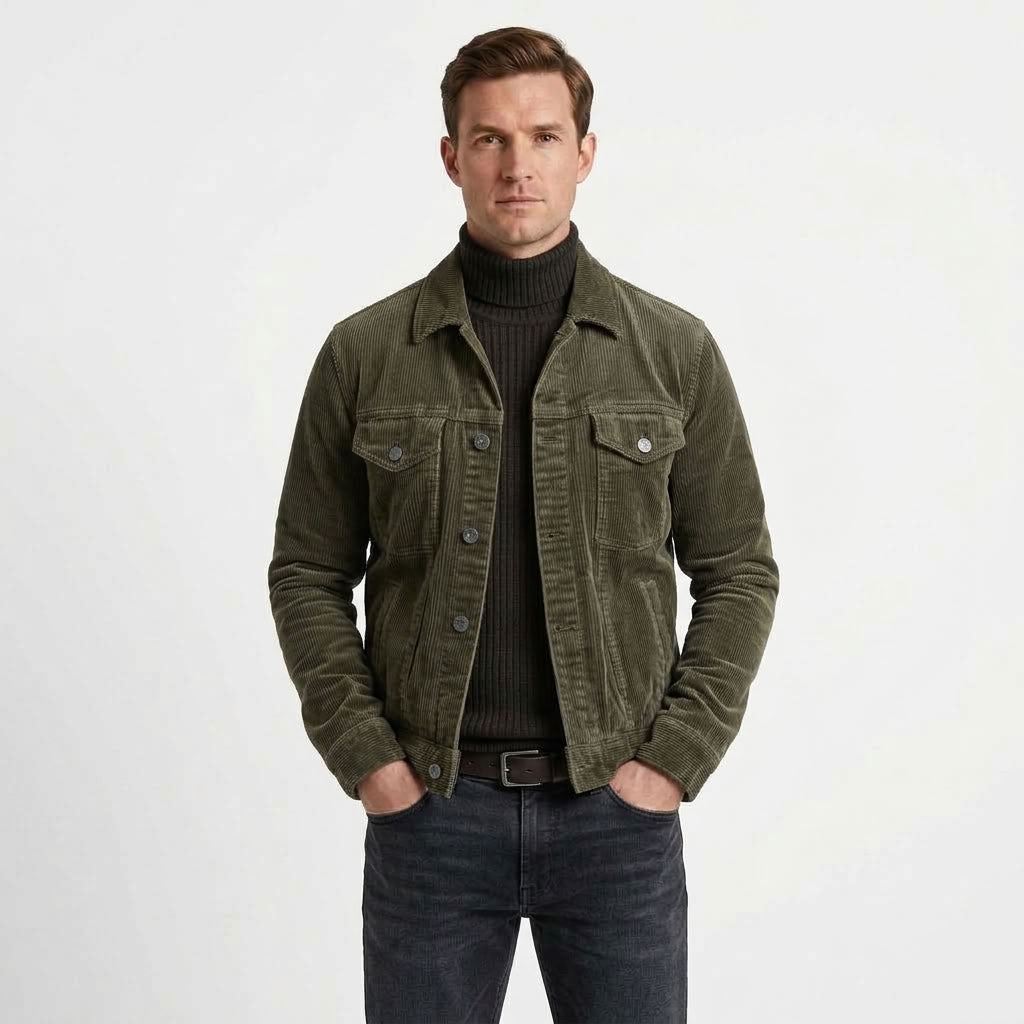 Rugged Button-Up Denim Jacket For Men