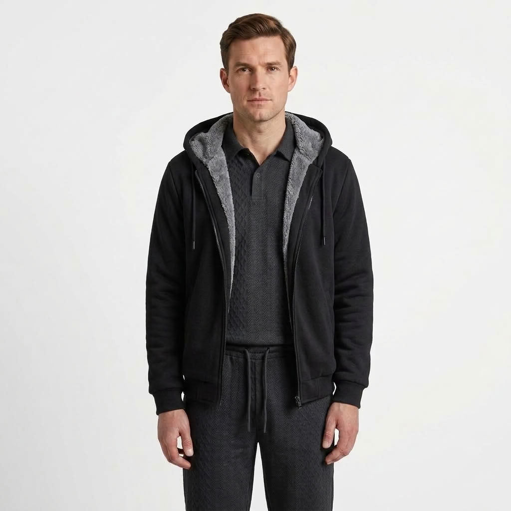 Fleece-Lined Hooded Baseball Jacket For Men