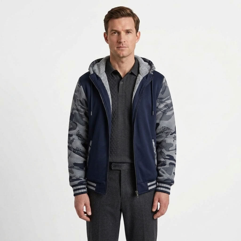 Fleece Lined Camouflage Cardigan Jacket For Men