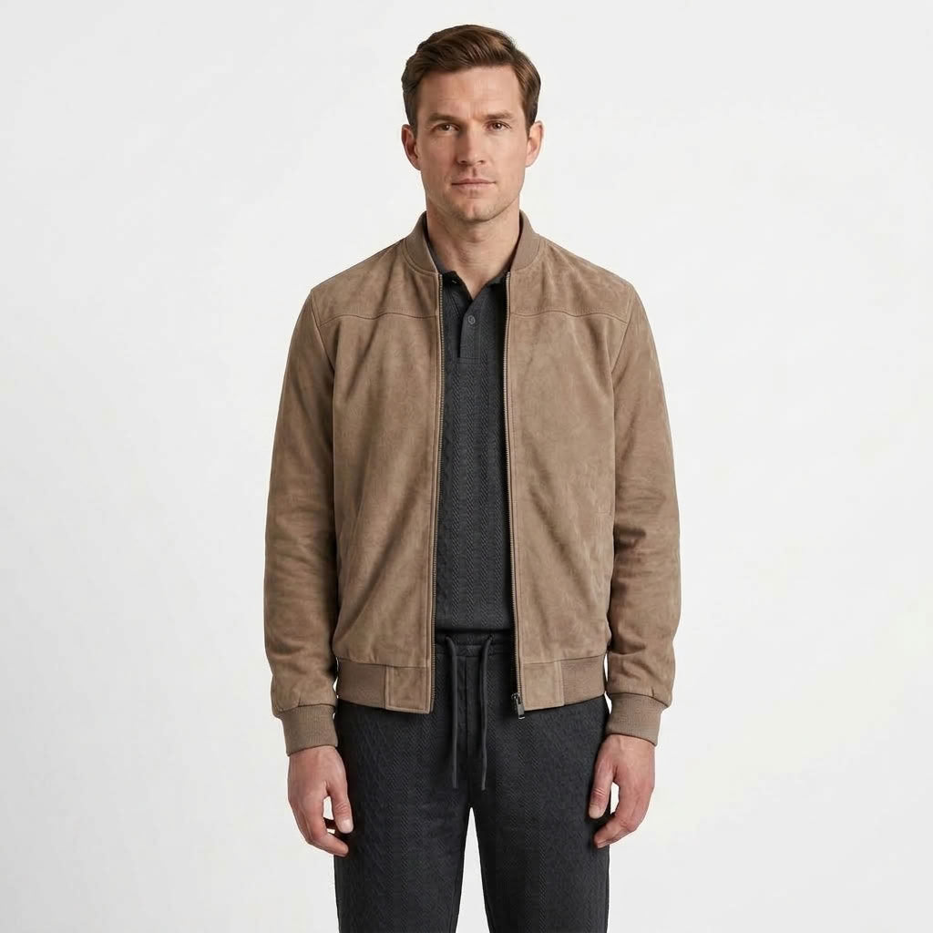 Ribbed Trim Bomber Jacket For Men