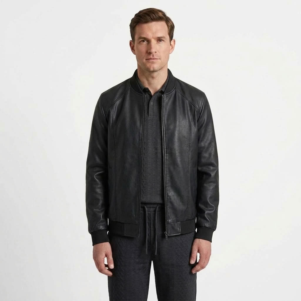 Slim Fit PU Leather Jacket For Men