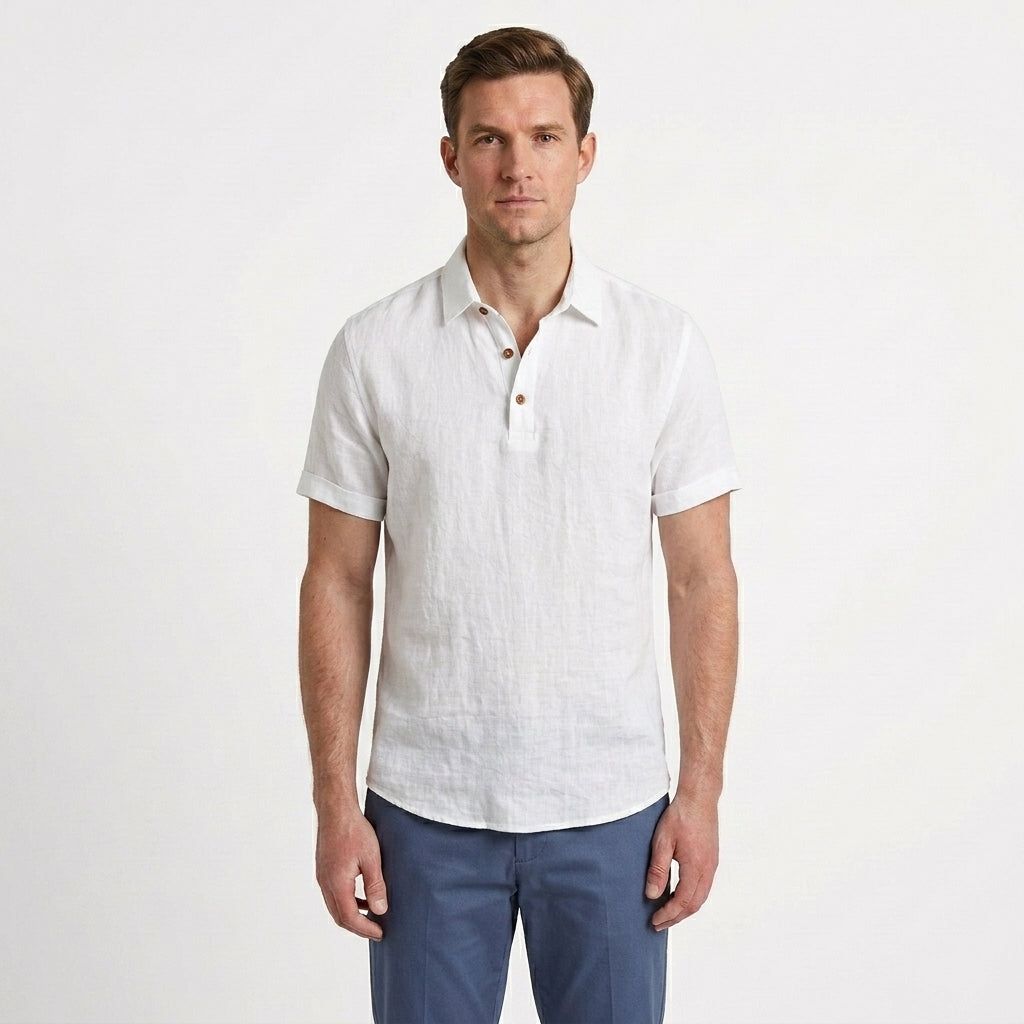 Relaxed Linen Polo Shirt For Men