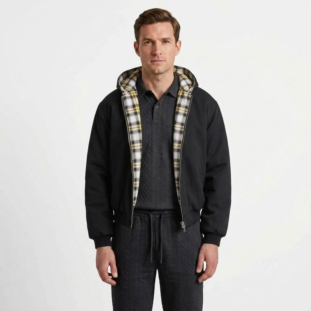 Reversible Plaid Zip Hoodie For Men